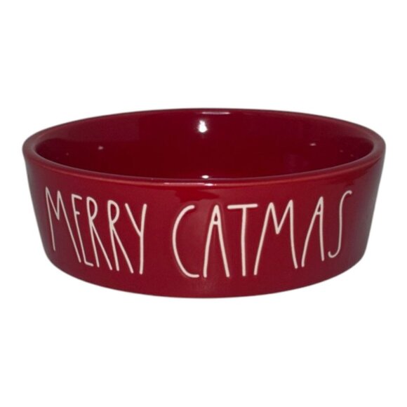 RAE DUNN Holiday Christmas MERRY CATMAS Red Cat Kitten Food Bowl 5 Inch - Picture 1 of 12